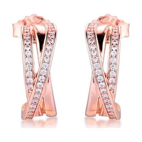 Rose Entwined Stud Earrings 100% 925 Sterling Silver Jewelry for Women Free Shipping