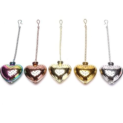 1Pc Heart Shaped Tea Infuser Spoon Strainer Stainless Steel Steeper Handle Shower
