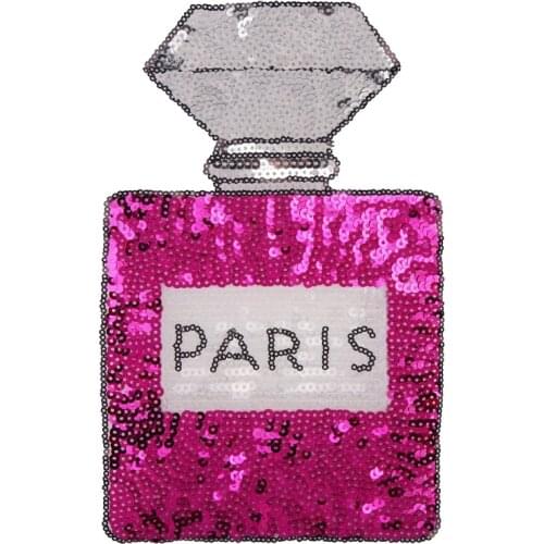 10pcs/lot Large Sequins Embroidery Patch Letter Paris Perfume Bottle Clothing Decoration Diy Iron Heat Transfer Applique