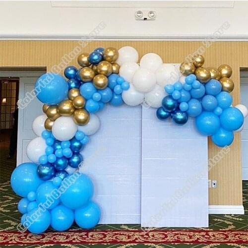 115pcs Birthday Party Wedding Chrome Blue Latex Balloon Arch Kit White Balloon Garland Baby Shower Celebration Event Decoration