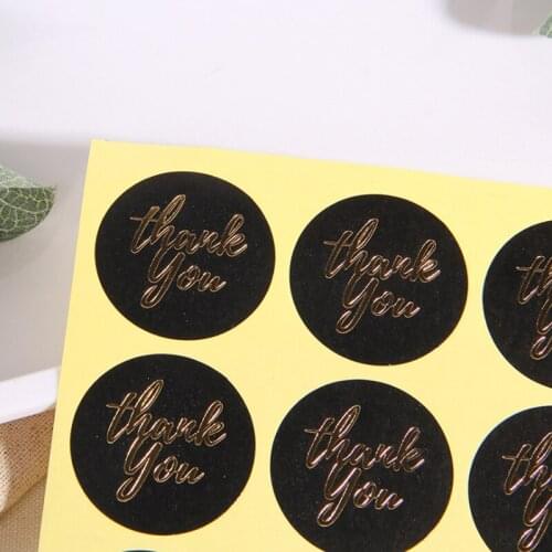 1200pcs/lot Simple Gold Thank You Round Black Letter Stickers Handmade Decorative Sticker Gift Party Scrapbooking Sticker