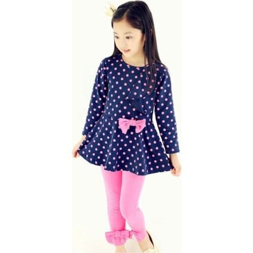 2 Colors Childrens Set Spring Autumn Girls Skirt + Pants Full Sleeve Polka Dot Sportswear Cotton Kids Outfits Baby Girl Clothes