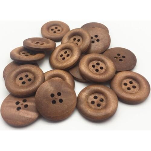 200pcs Light Brown Wood Round Buttons 25mm Sewing Accessories Fancy Coat Button Embellishments