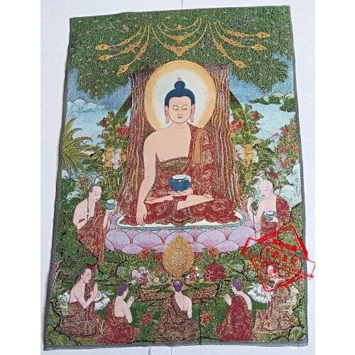 36 inch Tibet Silk embroidery Nepal bodhi tree teaches Buddha Tangka Thangka Paintings family wall decorated the mural