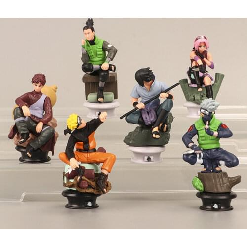 6 Chess Version Naruto Figures Naruto Sasuke Kakashi I Love Luo Haruno Sakura Shikamaru Doll Ornaments