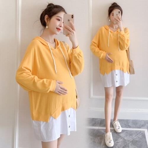 9397#Maternity Clothes Spring Autumn Cotton Loose Casual Hooded Collar Sweater Hoodie