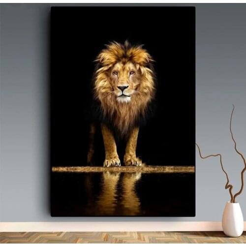 African Wild Lions Diamond Painting Black And Gold Animals Cross Stitch Diy 5D Embroidery Mosaic Home Decor gift P1190