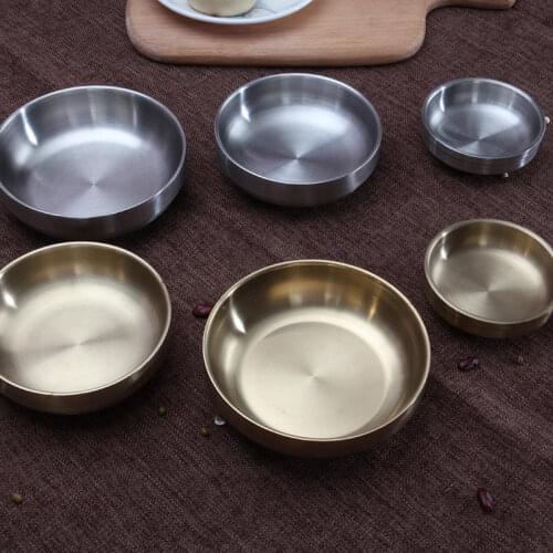 9/12/13.5cm Stainless Steel Seasoning Dish Plate Round Golden Silvery Sauce Ketch Rice Container Kitchen Picnic Use 1piece