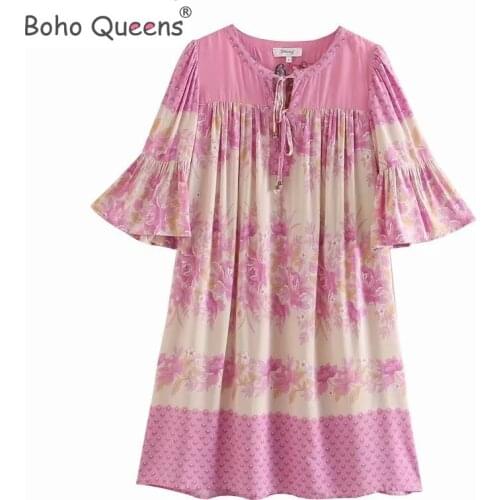 Boho Queens women lantern sleeve Floral embroidery beach Bohemian mini dress Ladies tassel Summer Boho dress vestidos