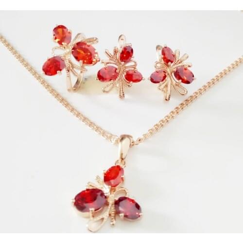 Luxury New Jewelry Sets Trendy Red Stone Fashion Jewelry Women Necklace/Earring/Ring Jewelry Sets Lover Gift