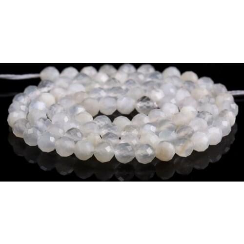 Natural Stone White Moonlight Beads 4mm Small Round Loose Stone Bead for Jewelry Making DIY Bracelet Necklace Strand 15