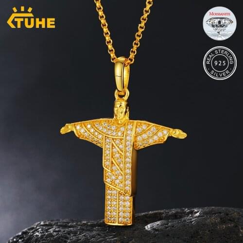 Trendy 925 Sterling Silver Religious Belief Moissanite Pendant Necklace For Men Hip Hop Jewelry Women 2021 Drop Shipping