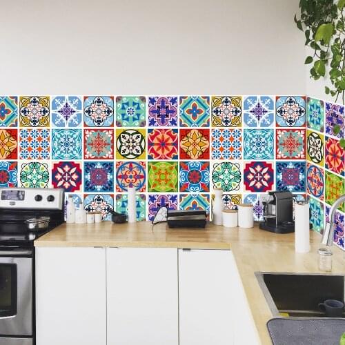 Colorful Floral Pattern Matte Tiles Sticker Transfers Cover For Kitchen Washbasin Home Renovation Floor Peel & Stick Wall Decals