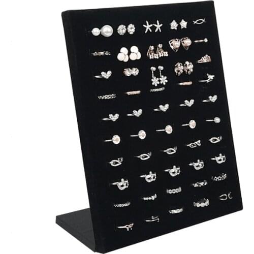 50 Hole Velvet L Shape Wedding Ring Jewelry Holder Display Rack Storage Organizer Jewelry Stud Earring Brooch Pin Showcase Shelf