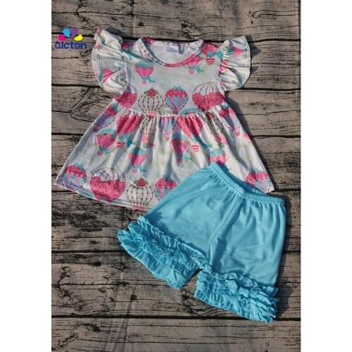 AICTON best pouplar summer clothes kids fire balloon pattern pearl dress match ruffle shorts 2 piece outfit