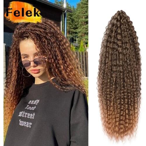 Long Kinky Curly Crochet Hair For Black Women Afro Brazilian Crochet Braids Synthetic Braiding Hair Extensions Brown BlondeFelek