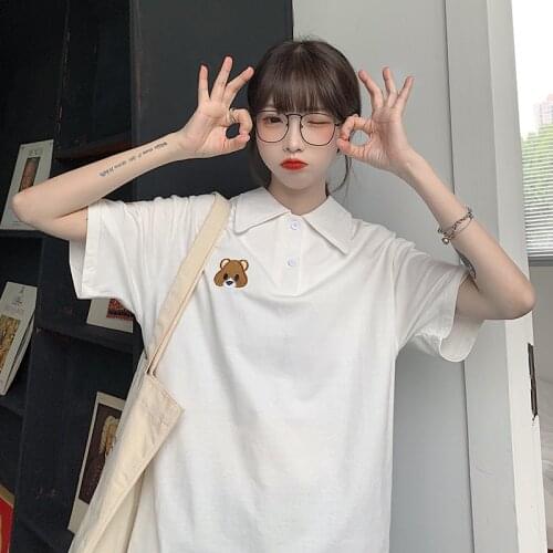 Cubs short-sleeved t-shirt girls summer 2021 new Korean loose polo shirt tops all-match college style