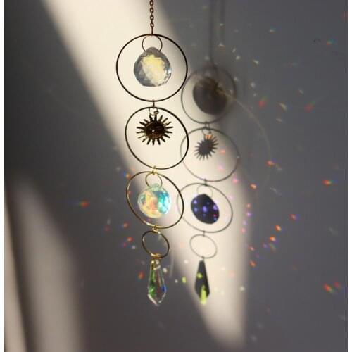 Wind Chime Crystal Windchimes Star Moon Sun Pendant Handmade Light Catcher Garden Window Wedding Curtain Chandelier Home Decor