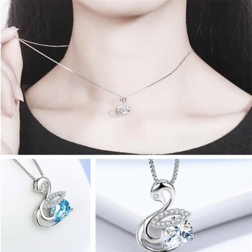 Exquisite Crystal Swan Pendant Necklace For Lady Birthday Anniversary Gift Trendy Silver 925 Chain Necklace Women Jewelry Choker