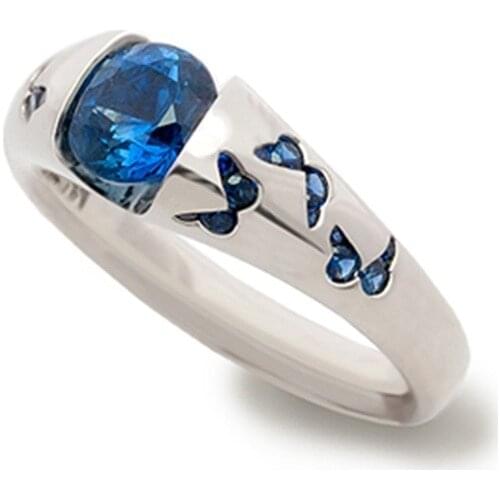 Exquisite Blue Crystal Ring Bride Princess Engagement Wedding Ring Anniversary Gift Ring White Zircon Ring Fine Jewelry