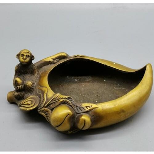 Collection Brass Handmade Carved Monkey Peach Incense Burner Censer Home Decoration