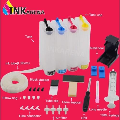 INKARENA 4 Color Ciss Ink Kit Replacement for HP 652 652XL Deskjet 1115 2135 2136 2138 3635 3636 3835 4535 Inkjet Printer Tube