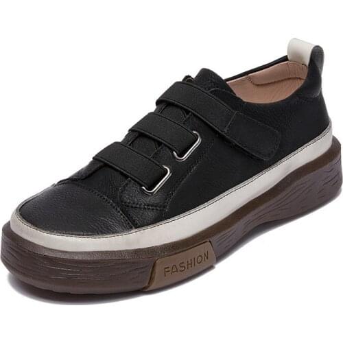 Womens Vulcanized Shoes Flat New Genuine Leather Womens sneakers Retro Large Size 42 43 Fashion Girl Student Shoes