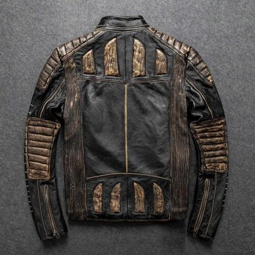 Genuine Leather Jacket Men Clothing Vintage Classic Male Real Cowhide Jacket Coat Bomber Punk Motorcycle Biker Outwear Plus Size