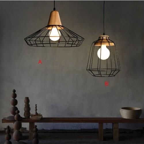 Lamp Restaurants Bars Coffee shops Personalities Iron Pendant Lamp Simple Wood Iron Nets Pendant Lights Creative Vintage Light