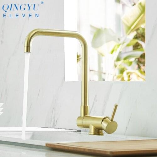 Brushed gold Kitchen Rotating Faucet Folding Down Hot Cold Water Faucet Kitchen Mixer Faucet Single Handle Mixer Brass Tap