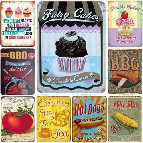 Tea Cake Hot Dog Coffee Metal Plaque Vintage Tin Sign Retro Iron Painting Poster Kitchen Cafe Restaurant Decoration Metal Plate