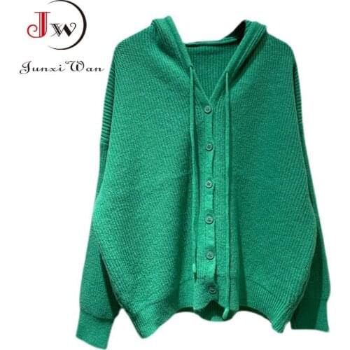 Fashion Autumn Winter Women Hooded Cardigan Sweater Casual Long Sleeve Single Breasted Loose Solid Knitted Tops