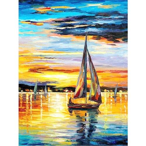 Sea Sunrise Scenery Sailboat Diamond Painting Round Full Drill Nouveaute DIY Mosaic Embroidery Cross Stitch Scenic Oil Pattern