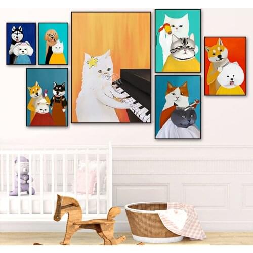 Cartoon Cute Cat Modern Posters Funny Dog Haircut Prints Canvas Painting Wall Picture For Living Room Kids Bedroom Home Decor