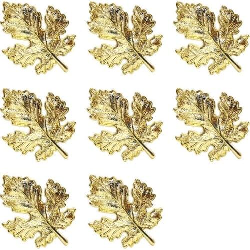 Leaf Napkin Rings Set Of 8 Maple Serviette Buckle Holder Retro Metal Home Table Decor-ABUX
