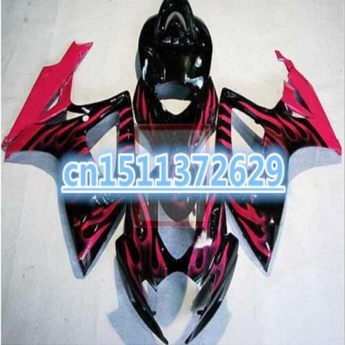 Fairing With Rearseat Cover Half Tank Fit K6 GSXR600 GSXR750 2006-2007 GSXR 600 750 06-07 Red Flame Blackfor SUZUKI