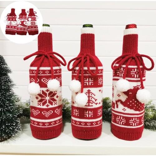 Christmas Wine Bottle Cap Knitted Personality Christmas Decoration Santa Claus Wine Set Decoration Cap Wine Bottle New Year 2021