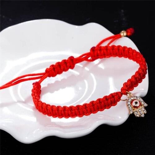 Lucky Peaceful Bracelets Hamsa Hand Charm Bracelets Crystal Red Thread Turkish Jewelry Bring Handmade Braided Rope Bracelets