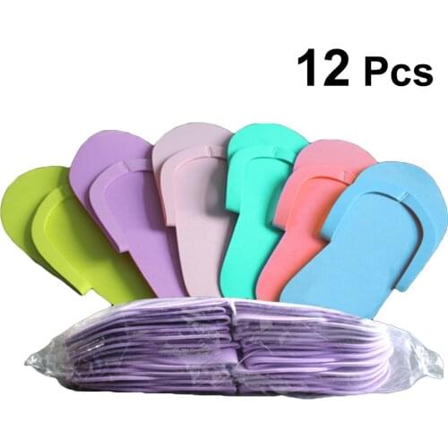 12 Pairs Disposable Foam Slippers Foam Pedicure Slippper Colored Flip Flops for Salon Spa Pedicure Foot Care (Random Color)