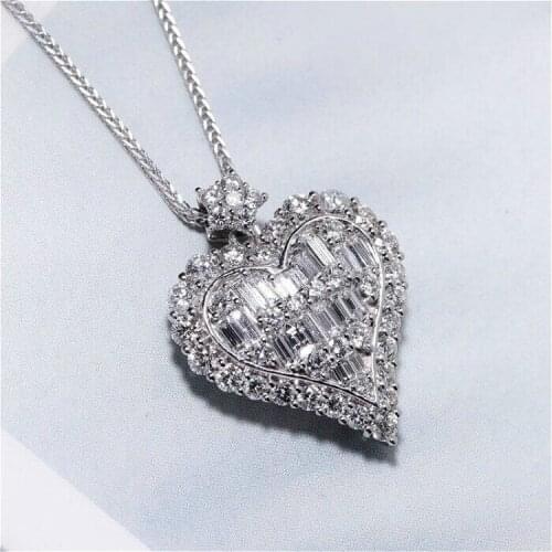 Heart Lab Diamond Pendant Real 925 Sterling Silver Party Wedding Pendants Chain Necklace For Women Charm moissanite Jewelry