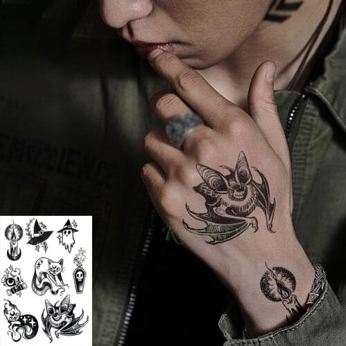 Waterproof Temporary Tattoo Sticker halloween skull cat bat tatto flash tatoo fake tattoos for kids men women