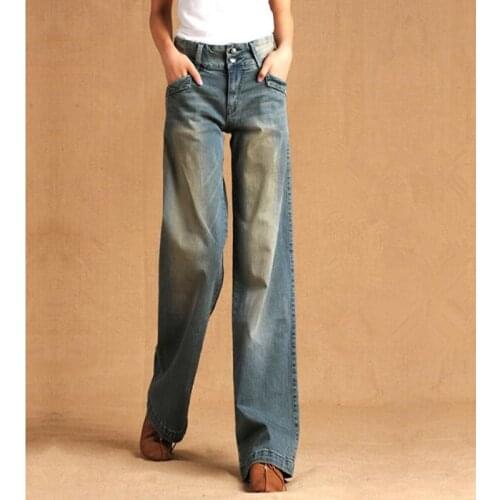 2019 New High waist wide leg jeans women pants loose jeans plu size full length trousers