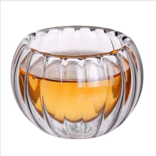 1 piece 50ml Double Wall Shot Glass Pumpkin Mini Teacups Anti-hot Pu 'er Tea Cup Cheap Liquor Wine Glasses Verre