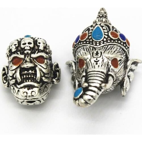1 PCS Vintage Metal Alloy Skull Elephant Beads Drops Of Glaze Buddha Beads For Jewelry Making
