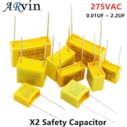 10Pcs 275VAC Capacitor X2 Series 0.01UF ~ 2.2UF Polypropylene Film capacitor New 10nf 100nf 150nf 200nf 680nf 470nf 1UF 0.01UF
