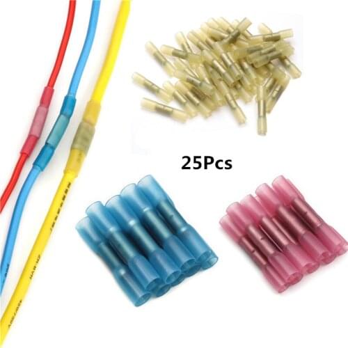 25PCS Heat Shrink Terminal Insulated Butt Electrical Splice Wire Connectors Cable Crimp Terminal Connector AWG 22-10 Kit