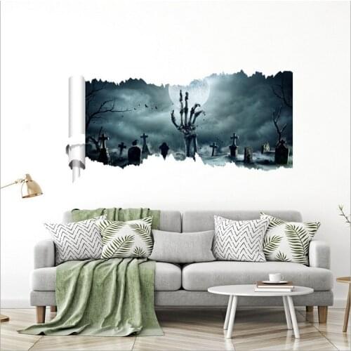 Halloween 3D Wall Stickers View Pumpkin skull Scary Web Floor Mural Removable Halloween Home Party Background Decoration 1pc