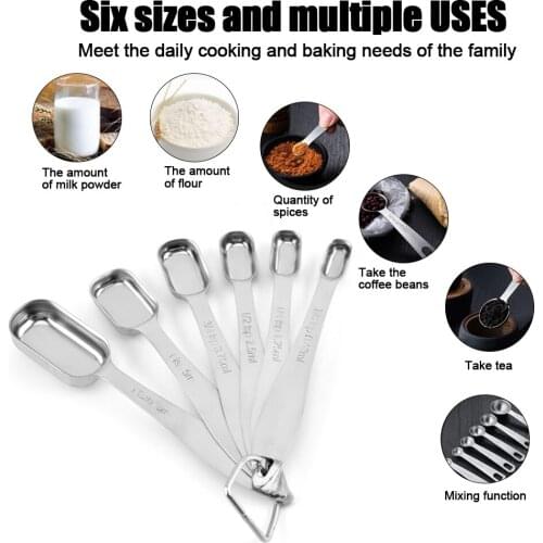 6pcs/set Stainless Steel Round Measuring Spoons for Measuring Dry and Fluid Ingredients Kitchen Teaspoons Tablespoons Kit