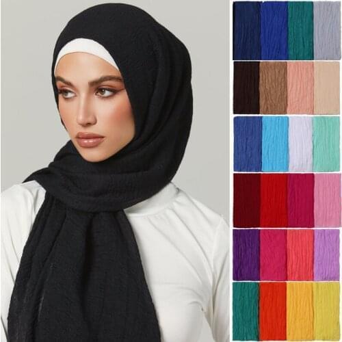 90*180cm Women Muslim Crinkle Hijab Scarf Femme Musulman Soft Cotton Linen Pleated Headscarf Islamic Hijabs Shawls and Wraps