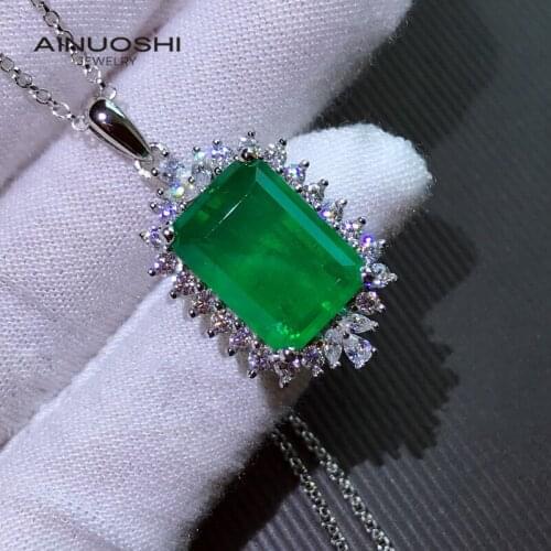AINUOSHI Rectangular Lad Created Emerald Classic Pendant Necklace For Women 925 Silver Jewelry Party Gifts